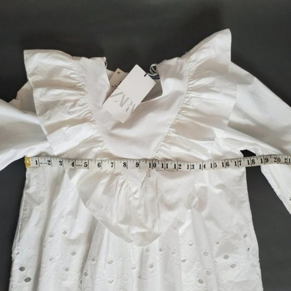 Zara White Cutwork Embroidery Long Sleeve Eyelet Oversized Ruffled Dress NWT - Picture 15 of 16